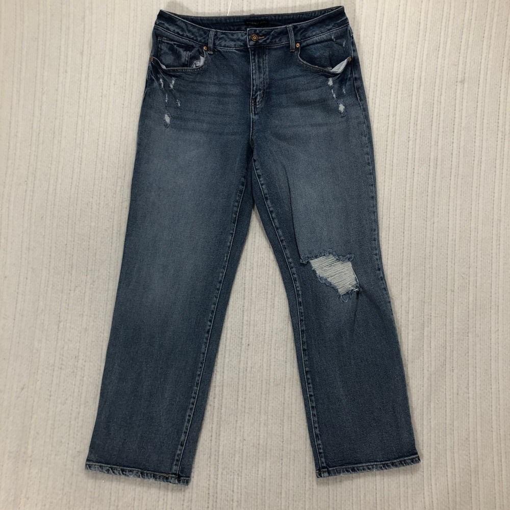 Sincerely Jules Womens Size 11 30 Distressed Straight Leg Denim Jeans Blue